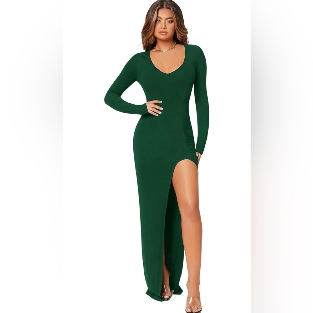 Verdusa Women's Long Sleeve Scoop Neck High Slit Long Maxi Dress XSMALL - Picture 5 of 8